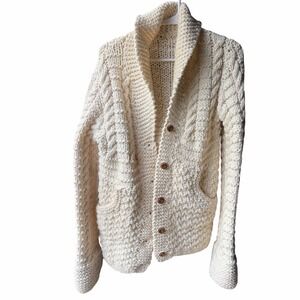 Vintage Handmade Chunky Granny Cardigan Sweater With Pockets Size Medium